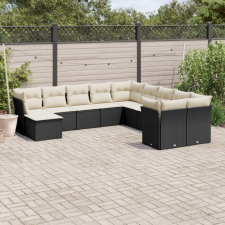  11 részes fekete polyrattan kerti ülőgarnitúra párnákkal kerti bútor