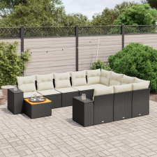  11 részes fekete polyrattan kerti ülőgarnitúra párnákkal kerti bútor