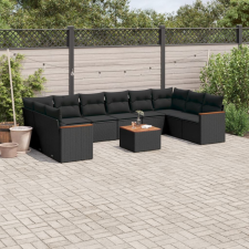  11 részes fekete polyrattan kerti ülőgarnitúra párnákkal kerti bútor