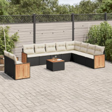  11 részes fekete polyrattan kerti ülőgarnitúra párnákkal kerti bútor