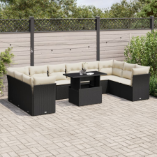  11 részes fekete polyrattan kerti ülőgarnitúra párnákkal kerti bútor
