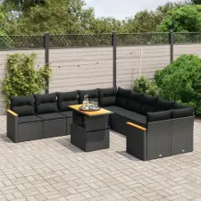  11 részes fekete polyrattan kerti ülőgarnitúra párnákkal kerti bútor