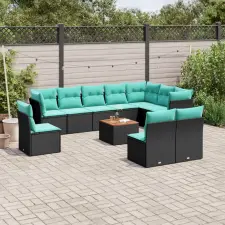  11 részes fekete polyrattan kerti ülőgarnitúra párnákkal kerti bútor