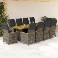  11 részes szürke polyrattan kerti bisztrógarnitúra párnákkal kerti bútor