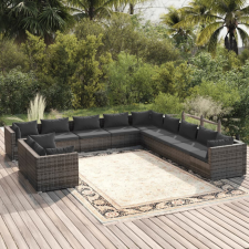  11 részes szürke polyrattan kerti ülőgarnitúra párnákkal kerti bútor