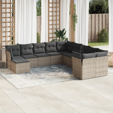 11 részes szürke polyrattan kerti ülőgarnitúra párnákkal kerti bútor