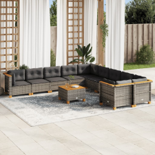 11 részes szürke polyrattan kerti ülőgarnitúra párnákkal kerti bútor