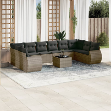 11 részes szürke polyrattan kerti ülőgarnitúra párnákkal kerti bútor