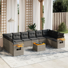 11 részes szürke polyrattan kerti ülőgarnitúra párnákkal kerti bútor