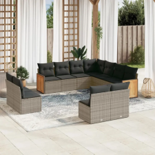  11 részes szürke polyrattan kerti ülőgarnitúra párnákkal kerti bútor