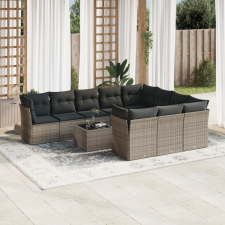 11 részes szürke polyrattan kerti ülőgarnitúra párnákkal kerti bútor