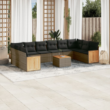  11 részes szürke polyrattan kerti ülőgarnitúra párnákkal kerti bútor