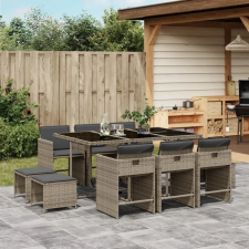  11 részes szürke polyrattan kerti ülőgarnitúra párnákkal kerti bútor