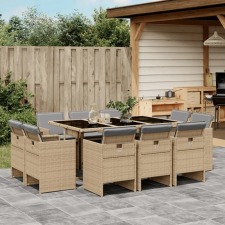  11részes vegyes bézs polyrattan kerti étkezőgarnitúra párnákkal kerti bútor