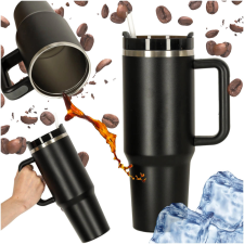  1200 ml fekete termoszbögre szívószállal és füllel bögrék, csészék