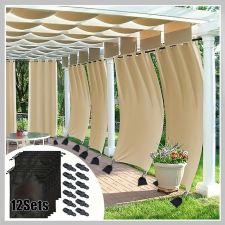  12 db Erős Szélálló Kültéri Függöny Súlyok Klipszekkel – Bézs XM1248295 lakástextília
