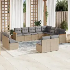  12 részes bézs polyrattan kerti ülőgarnitúra párnákkal kerti bútor