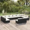  12 részes fekete polyrattan kerti ülőgarnitúra párnákkal