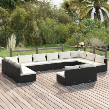  12 részes fekete polyrattan kerti ülőgarnitúra párnákkal kerti bútor