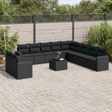  12 részes fekete polyrattan kerti ülőgarnitúra párnákkal kerti bútor