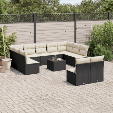 12 részes fekete polyrattan kerti ülőgarnitúra párnákkal kerti bútor