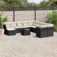 12 részes fekete polyrattan kerti ülőgarnitúra párnákkal kerti bútor