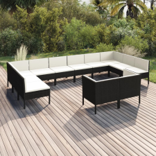 12 részes fekete polyrattan kerti ülőgarnitúra párnákkal kerti bútor