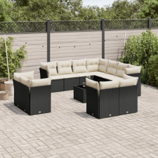 12 részes fekete polyrattan kerti ülőgarnitúra párnákkal kerti bútor