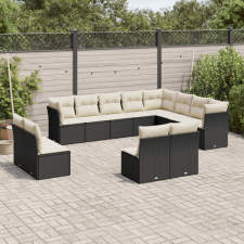  12 részes fekete polyrattan kerti ülőgarnitúra párnákkal kerti bútor