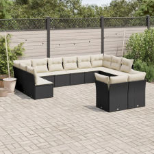  12 részes fekete polyrattan kerti ülőgarnitúra párnákkal kerti bútor