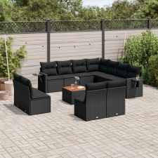  12 részes fekete polyrattan kerti ülőgarnitúra párnákkal kerti bútor
