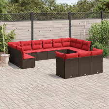  13 db barna polyrattan kerti kanapégarnitúra párnákkal kerti bútor