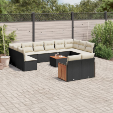  13 részes fekete polyrattan kerti ülőgarnitúra párnákkal kerti bútor