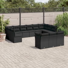  13 részes fekete polyrattan kerti ülőgarnitúra párnákkal kerti bútor