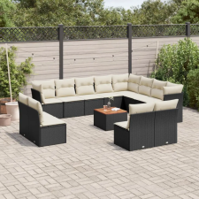  13 részes fekete polyrattan kerti ülőgarnitúra párnákkal kerti bútor