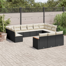  13 részes fekete polyrattan kerti ülőgarnitúra párnákkal kerti bútor