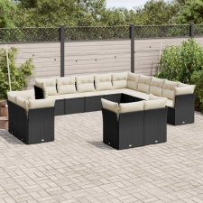 13 részes fekete polyrattan kerti ülőgarnitúra párnákkal kerti bútor