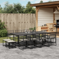  13 részes fekete polyrattan kerti ülőgarnitúra párnákkal kerti bútor