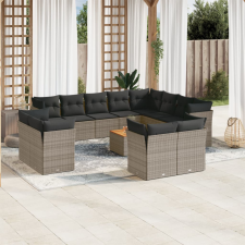  13 részes szürke polyrattan kerti ülőgarnitúra párnákkal kerti bútor
