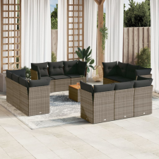 13 részes szürke polyrattan kerti ülőgarnitúra párnákkal kerti bútor