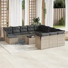  13 részes szürke polyrattan kerti ülőgarnitúra párnákkal kerti bútor