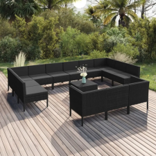  14 részes fekete polyrattan kerti ülőgarnitúra párnákkal kerti bútor
