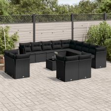14 részes fekete polyrattan kerti ülőgarnitúra párnákkal kerti bútor