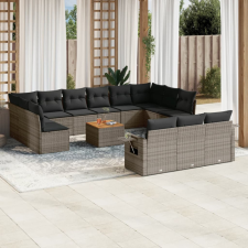 14 részes szürke polyrattan kerti ülőgarnitúra párnákkal kerti bútor