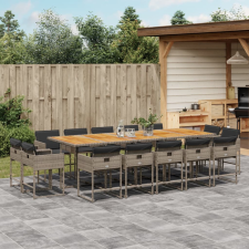  15 részes szürke polyrattan kerti étkezőgarnitúra párnákkal kerti bútor