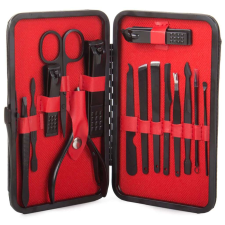  16 db-os manikűrkészlet elegáns tokban, 15.5x10x2.5 cm, fekete manikűr készlet