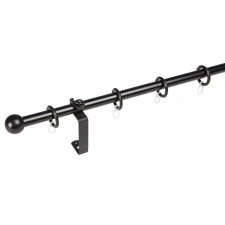 16 mm Ø Veszprém függönykarnis szett, 1 soros, fekete, lapostartóval (160 cm) karnis, függönyrúd
