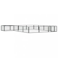  16-paneles fekete porszórt acél kutyakennel 100 x 50 cm szállítóbox, fekhely kutyáknak