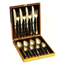  16 részes aranysárga evőeszköz készlet, rozsdamentes acél 601099600756867-16 tányér és evőeszköz