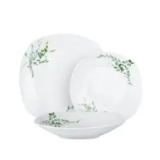  18 részes Berlinger Haus porcelán étkészlet zöld virág mintával tányér és evőeszköz